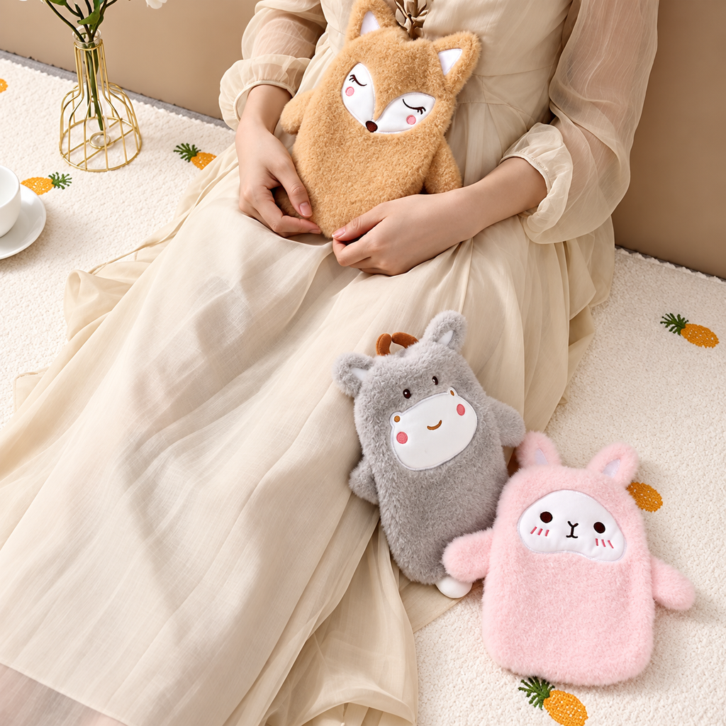 Mini Bouillotte à Eau Peluche Animaux – Chaufferette Portable Mignonne