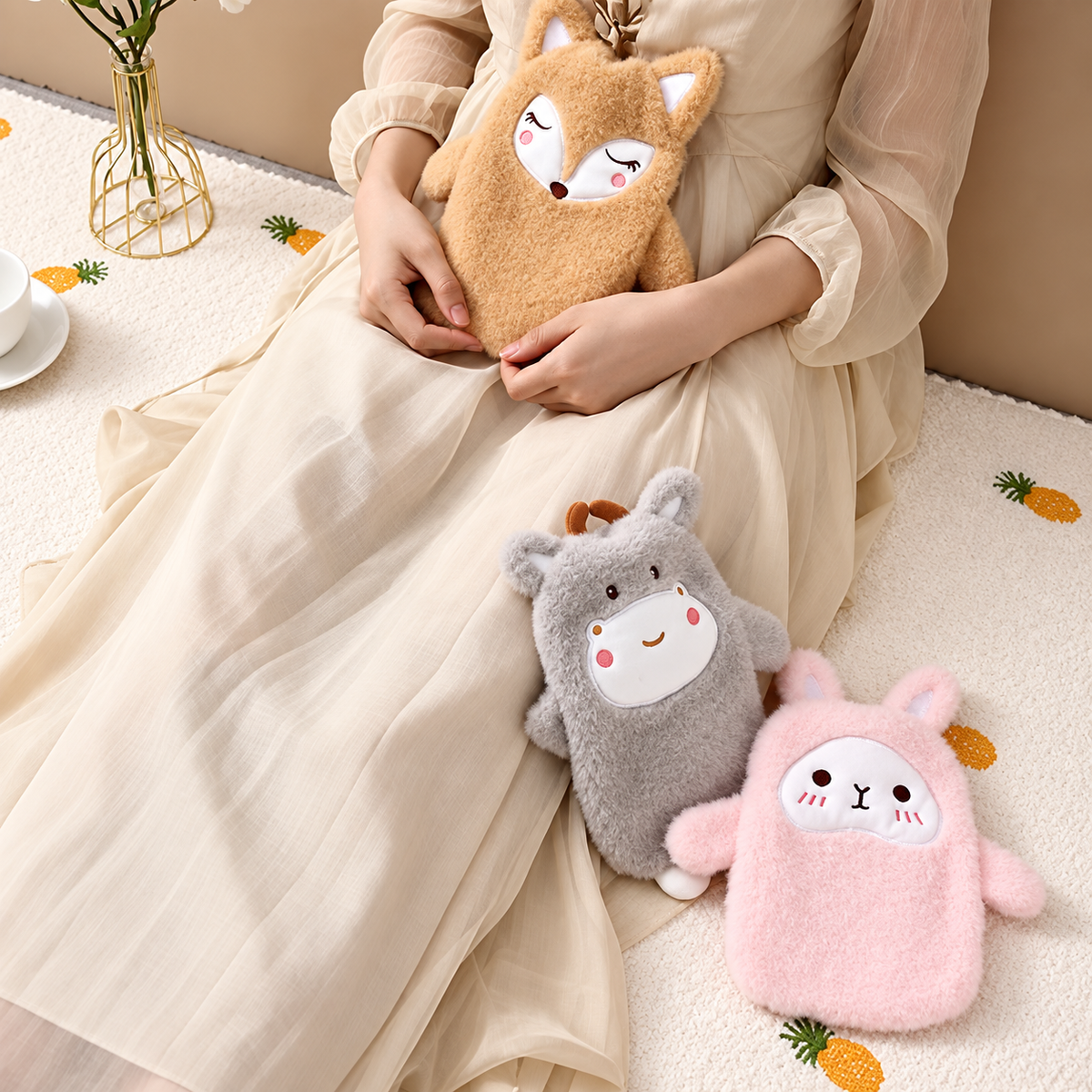 Mini Bouillotte à Eau Peluche Animaux – Chaufferette Portable Mignonne