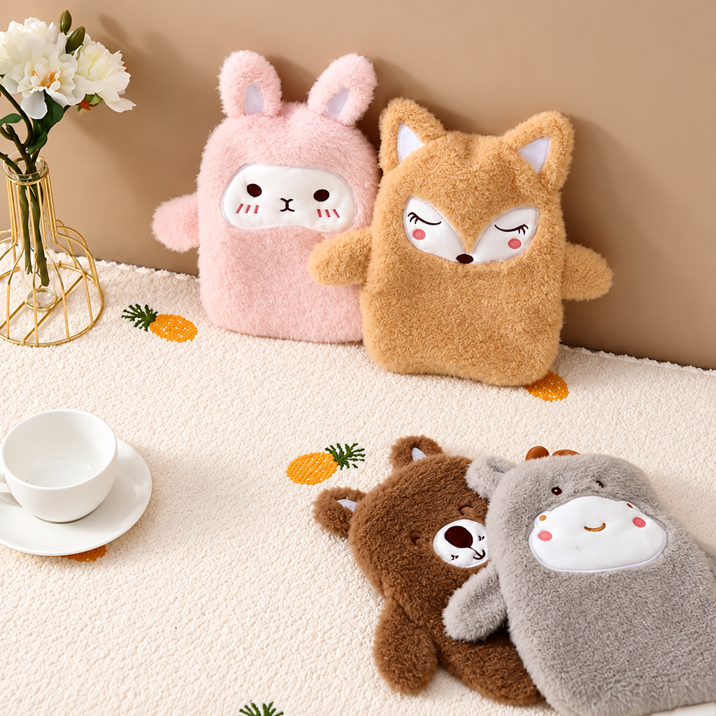 Mini Bouillotte à Eau Peluche Animaux – Chaufferette Portable Mignonne