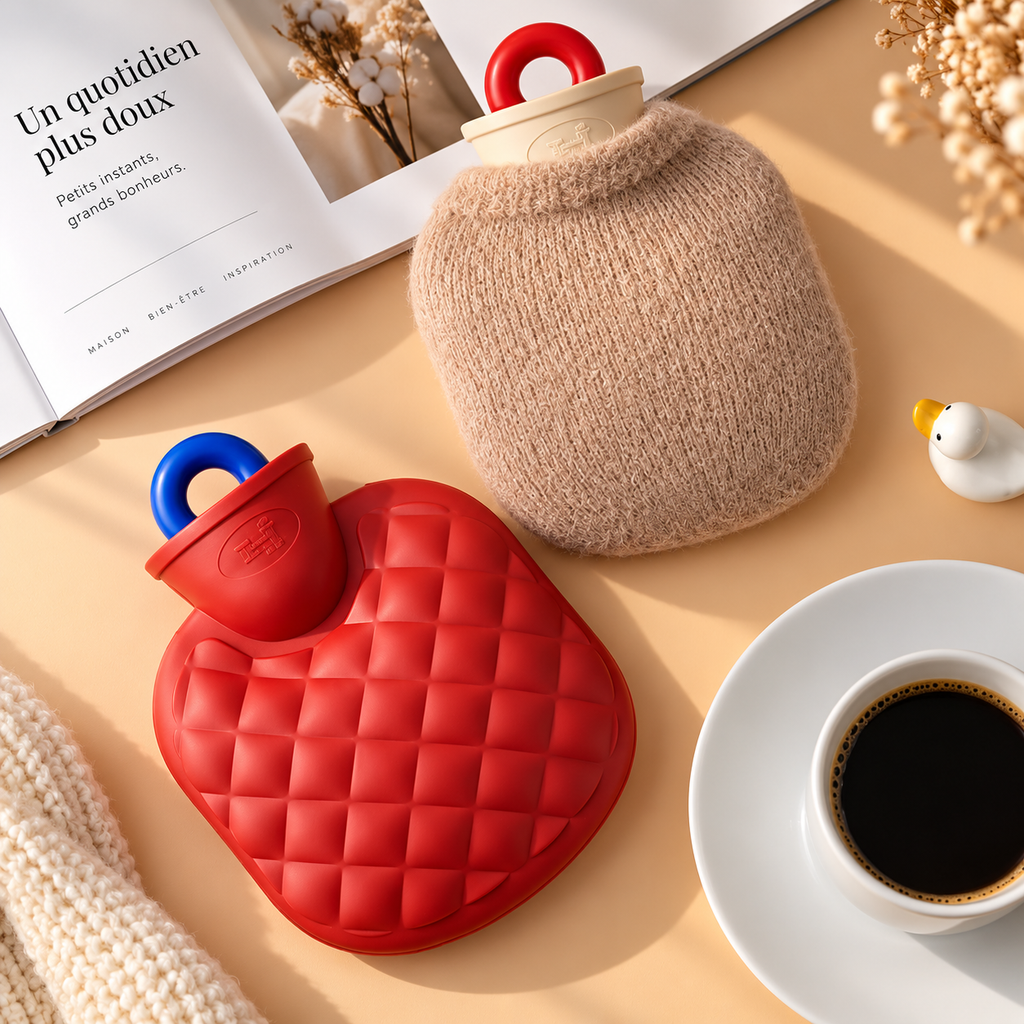 Bouillotte à Eau Relief Matelassé avec Housse Peluche