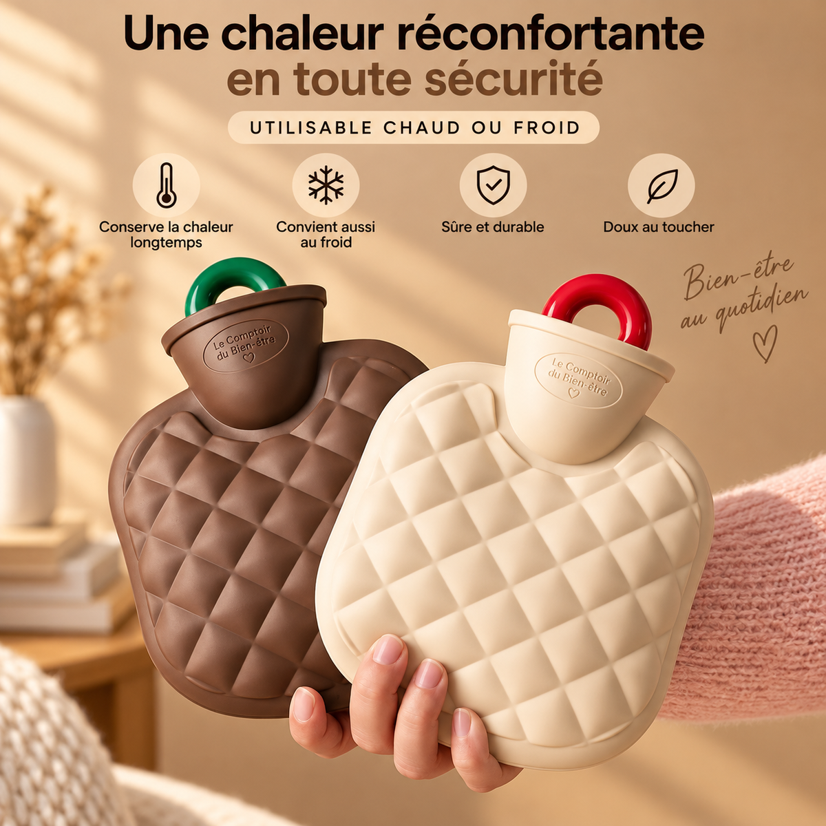 Bouillotte à Eau Relief Matelassé avec Housse Peluche
