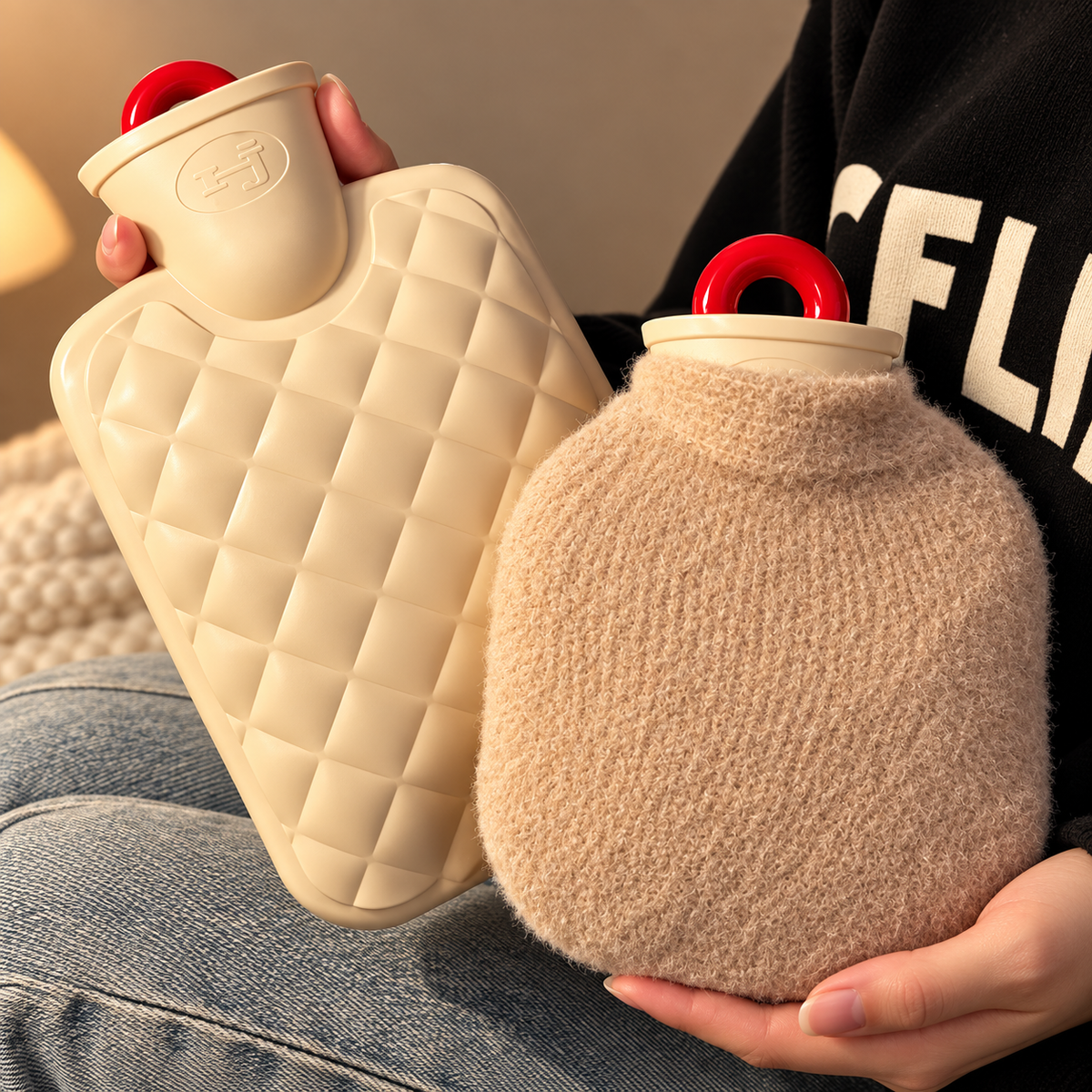 Bouillotte à Eau Relief Matelassé avec Housse Peluche