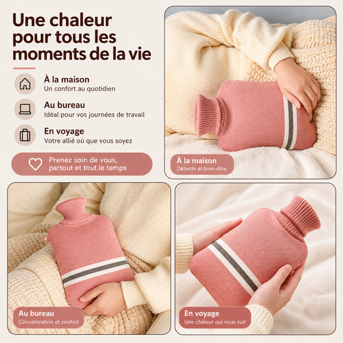Bouillotte à Eau 1L & 2L avec Housse Tricotée