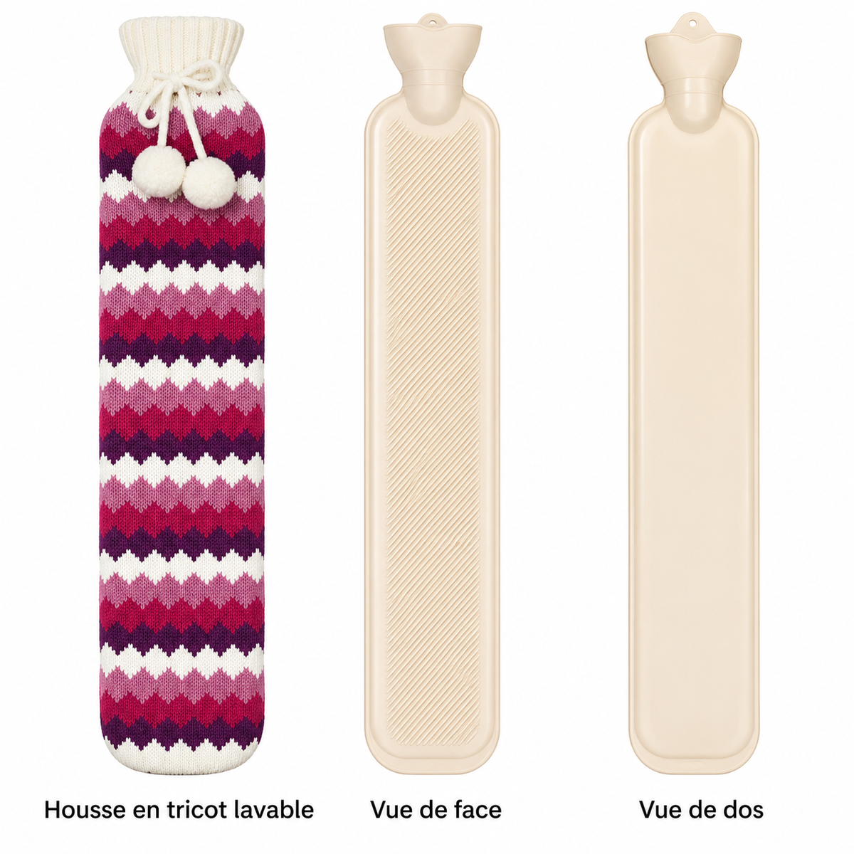 Bouillotte Longue 2L pour le Dos & Nuque avec Housse Tricotée