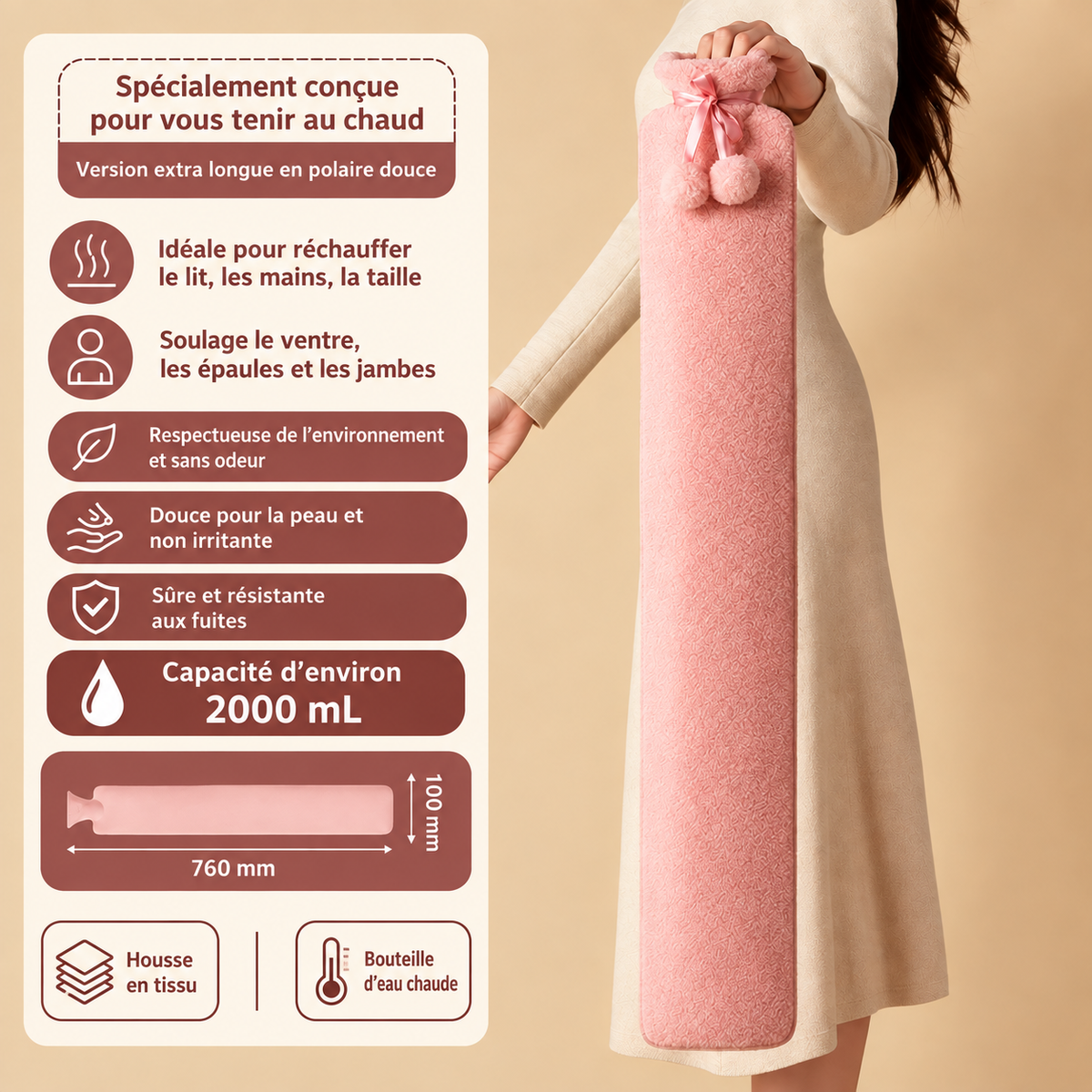 Bouillotte Longue Grande Taille 2L Câline
