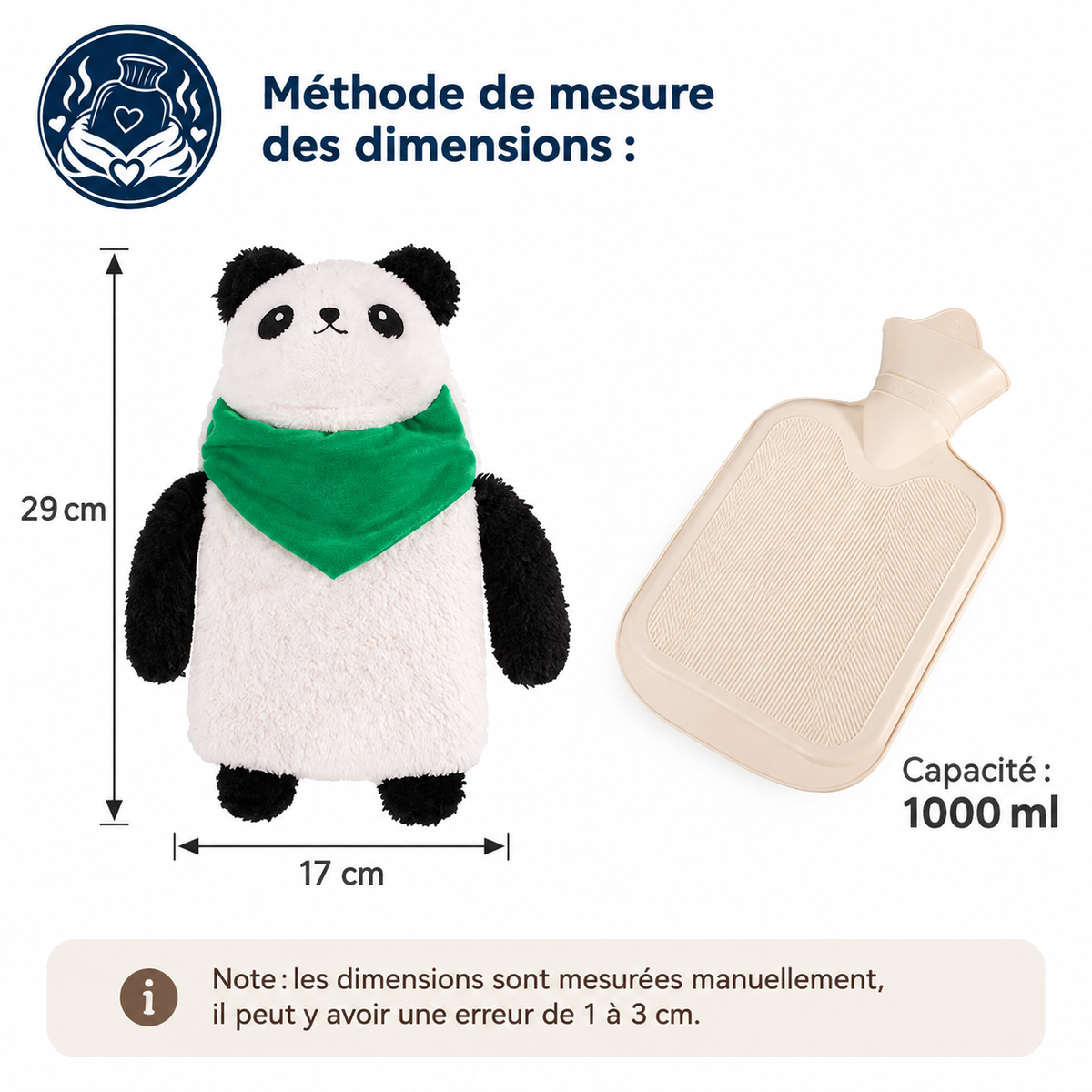 Bouillotte Peluche Chauffe-Mains Animaux Écharpe 1000ml
