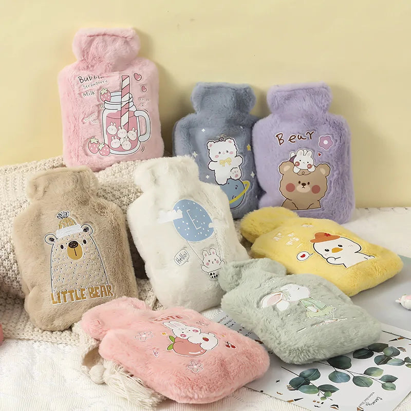 Bouillotte à Eau 500ml Housse Peluche Motifs Kawaii
