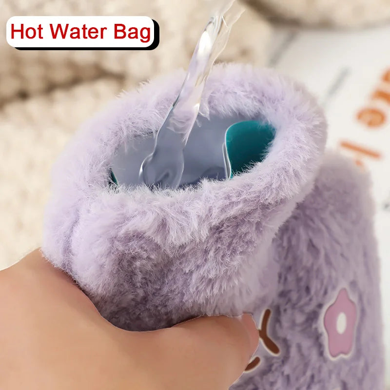 Bouillotte à Eau 500ml Housse Peluche Motifs Kawaii