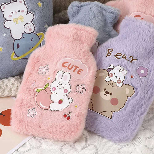 Bouillotte à Eau 500ml Housse Peluche Motifs Kawaii