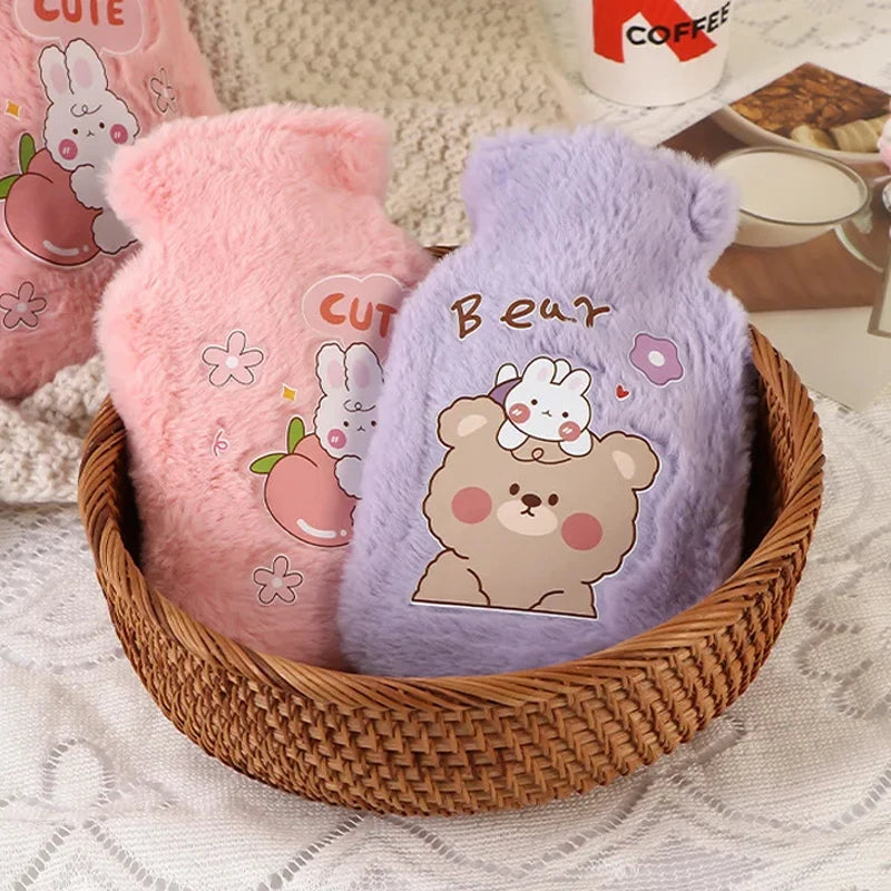 Bouillotte à Eau 500ml Housse Peluche Motifs Kawaii