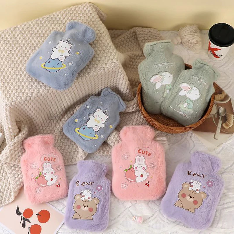 Bouillotte à Eau 500ml Housse Peluche Motifs Kawaii
